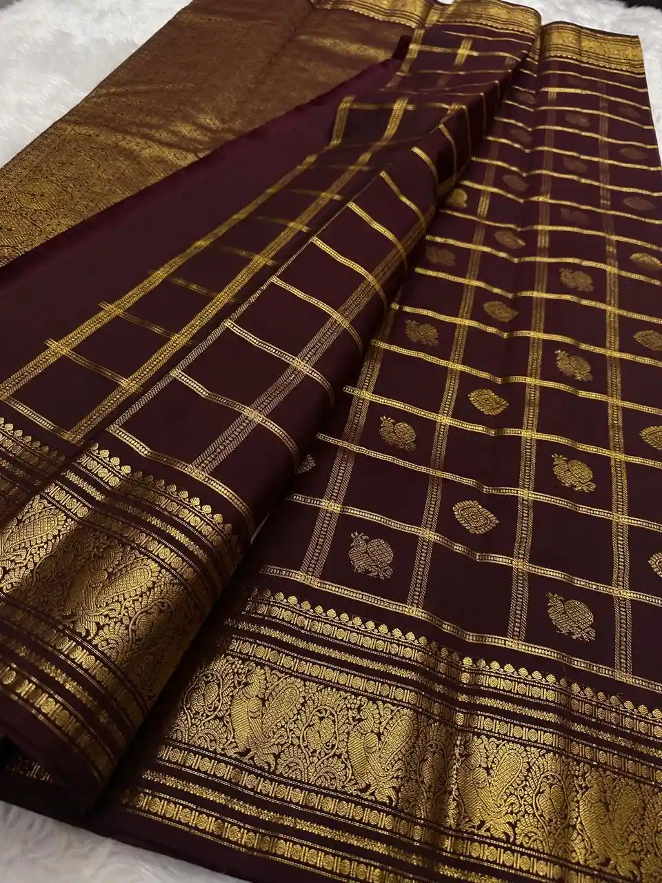 Deep Brown Kanchi Light Weight Silk Saree